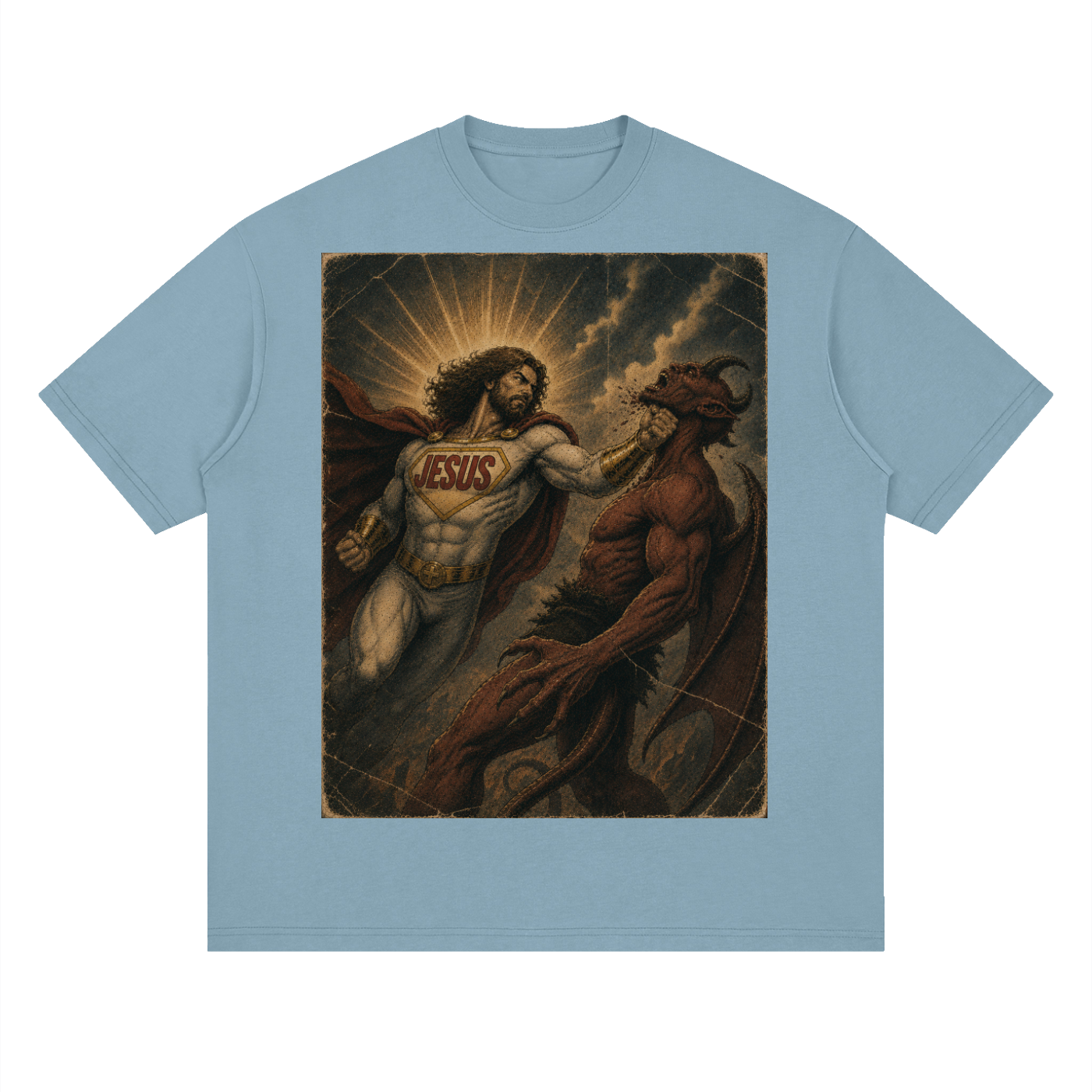 Jesus Heroic Upper Cut Streetwear Loose Drop Shoulder T-Shirt