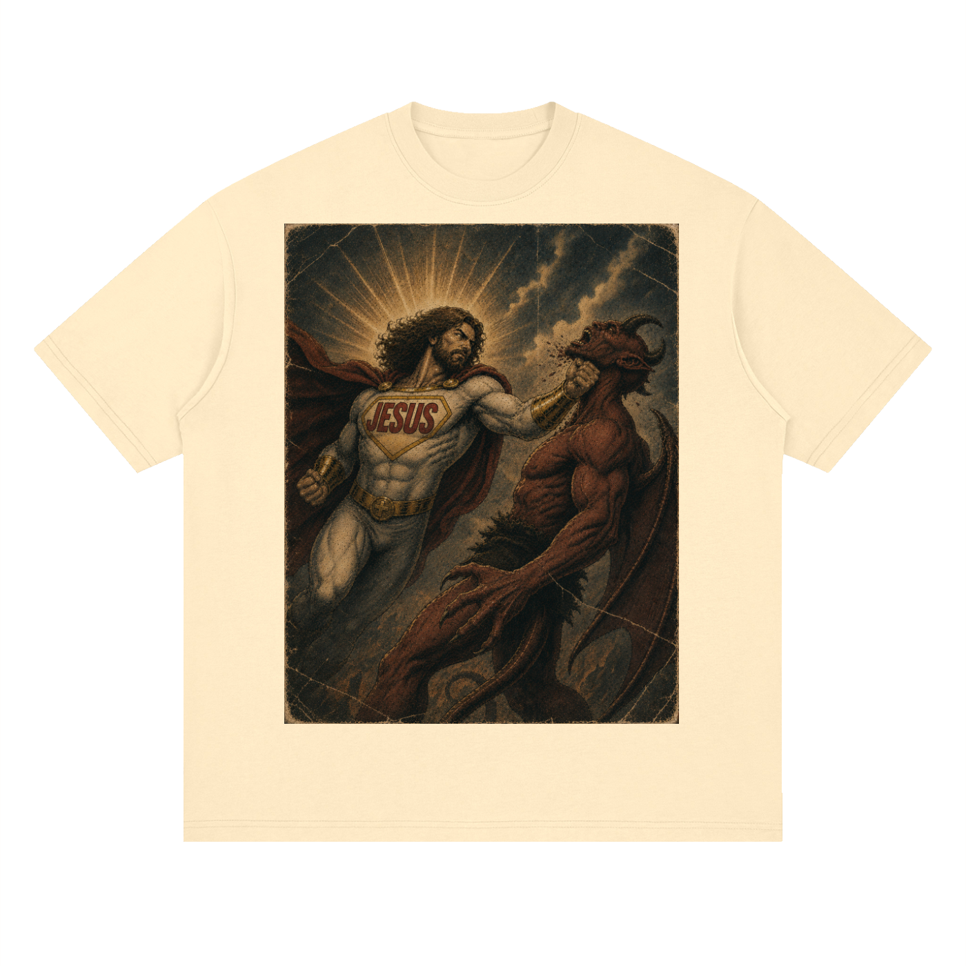 Jesus Heroic Upper Cut Streetwear Loose Drop Shoulder T-Shirt