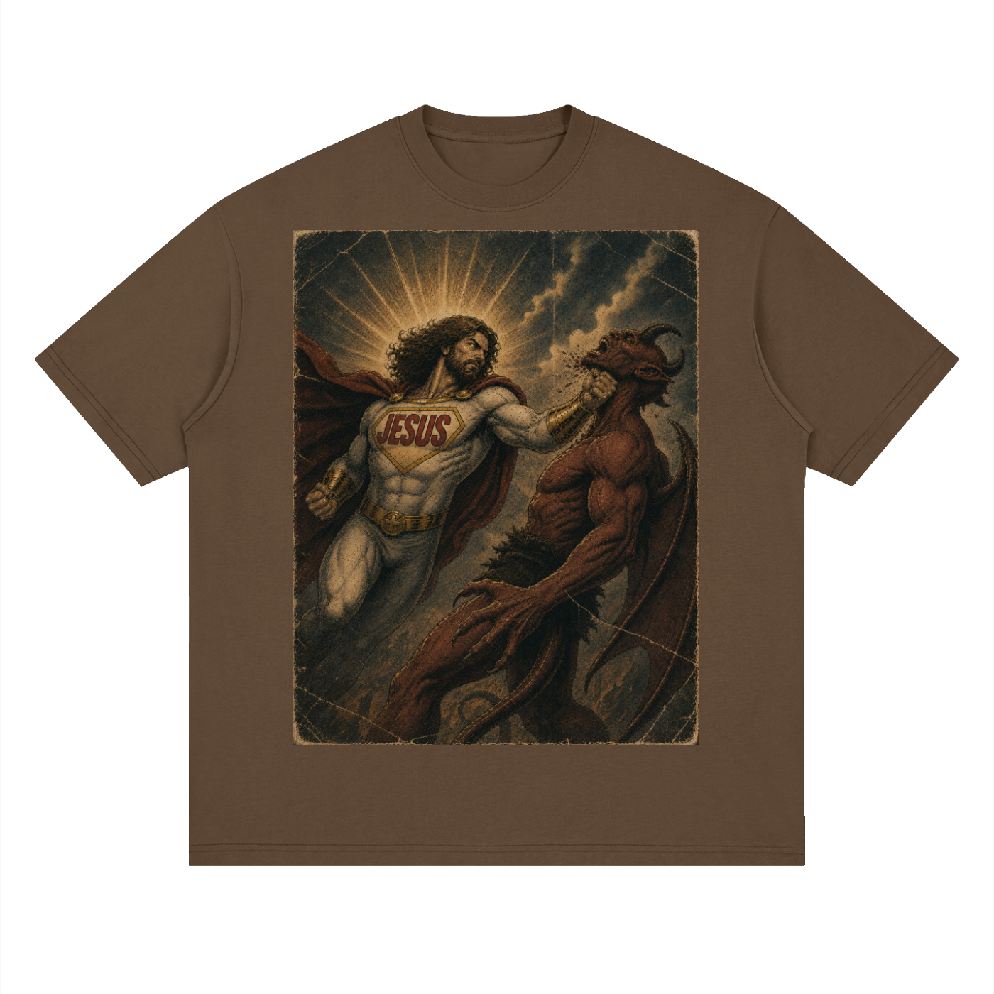 Jesus Heroic Upper Cut Streetwear Loose Drop Shoulder T-Shirt