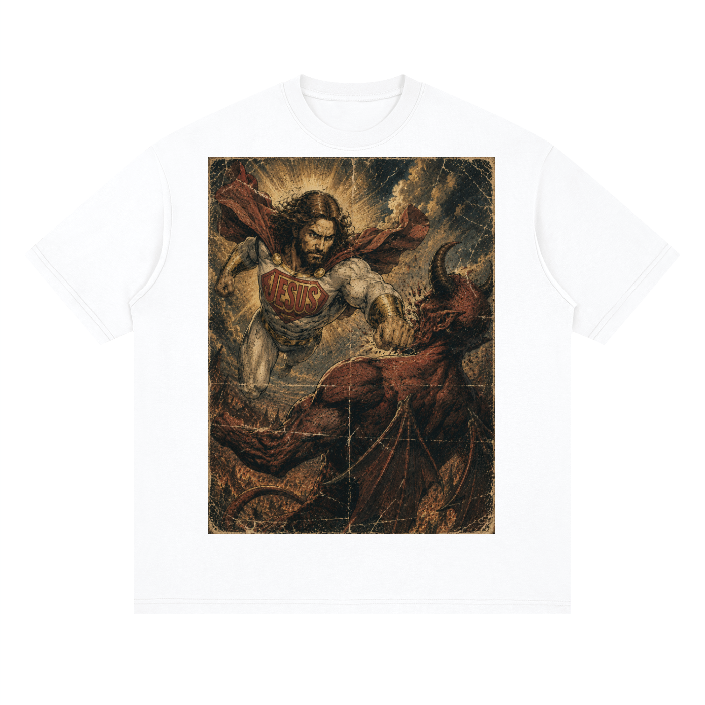 Jesus vs Satan Streetwear Loose Drop Shoulder