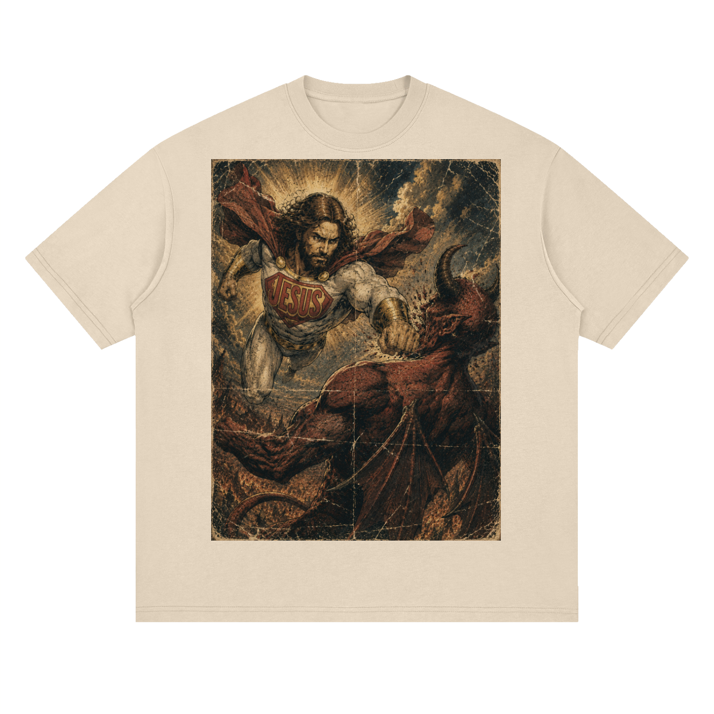 Jesus vs Satan Streetwear Loose Drop Shoulder