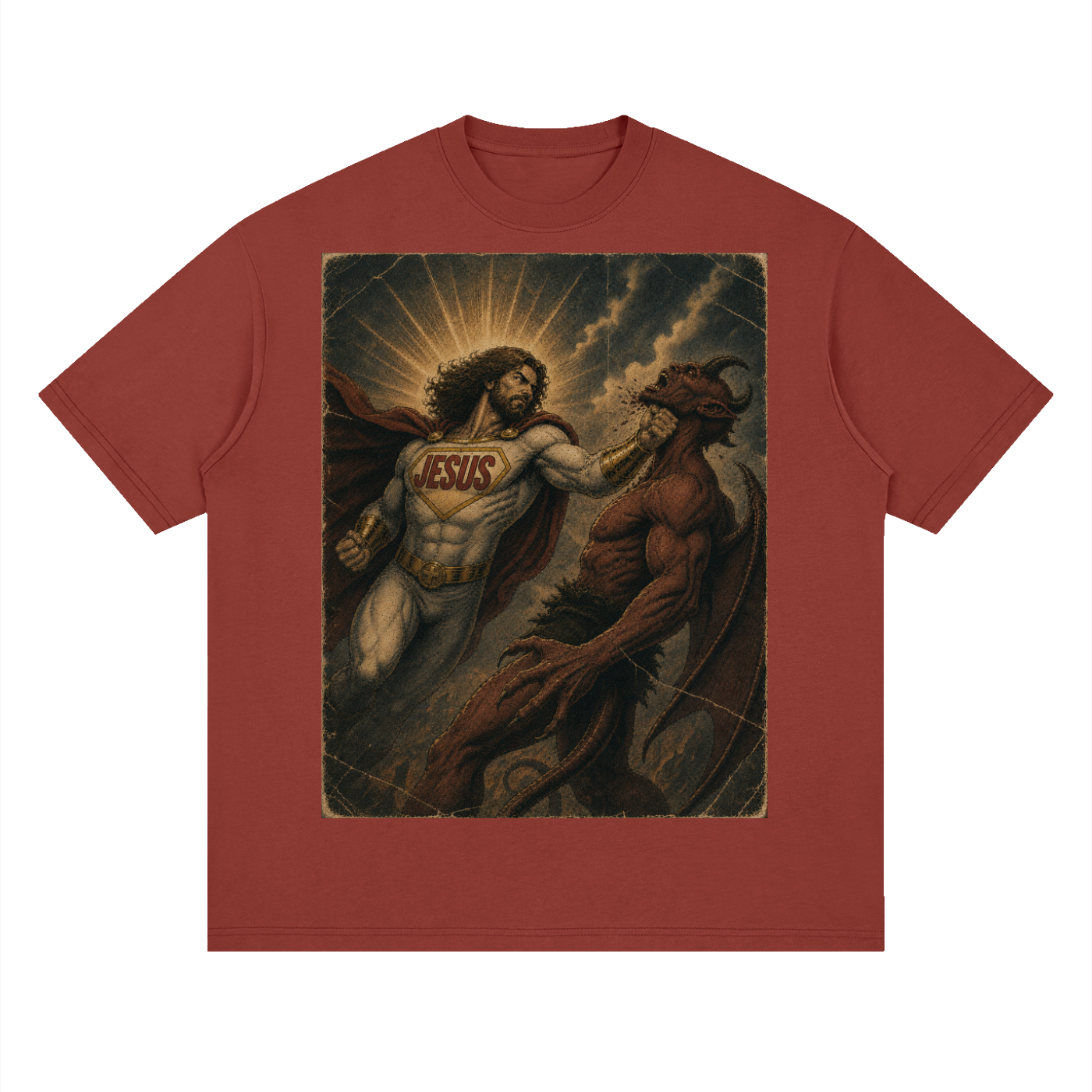 Jesus Heroic Upper Cut Streetwear Loose Drop Shoulder T-Shirt