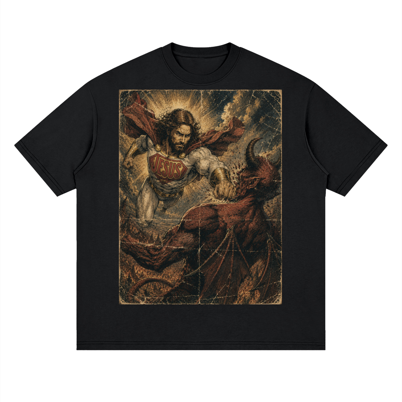 Jesus vs Satan Streetwear Loose Drop Shoulder