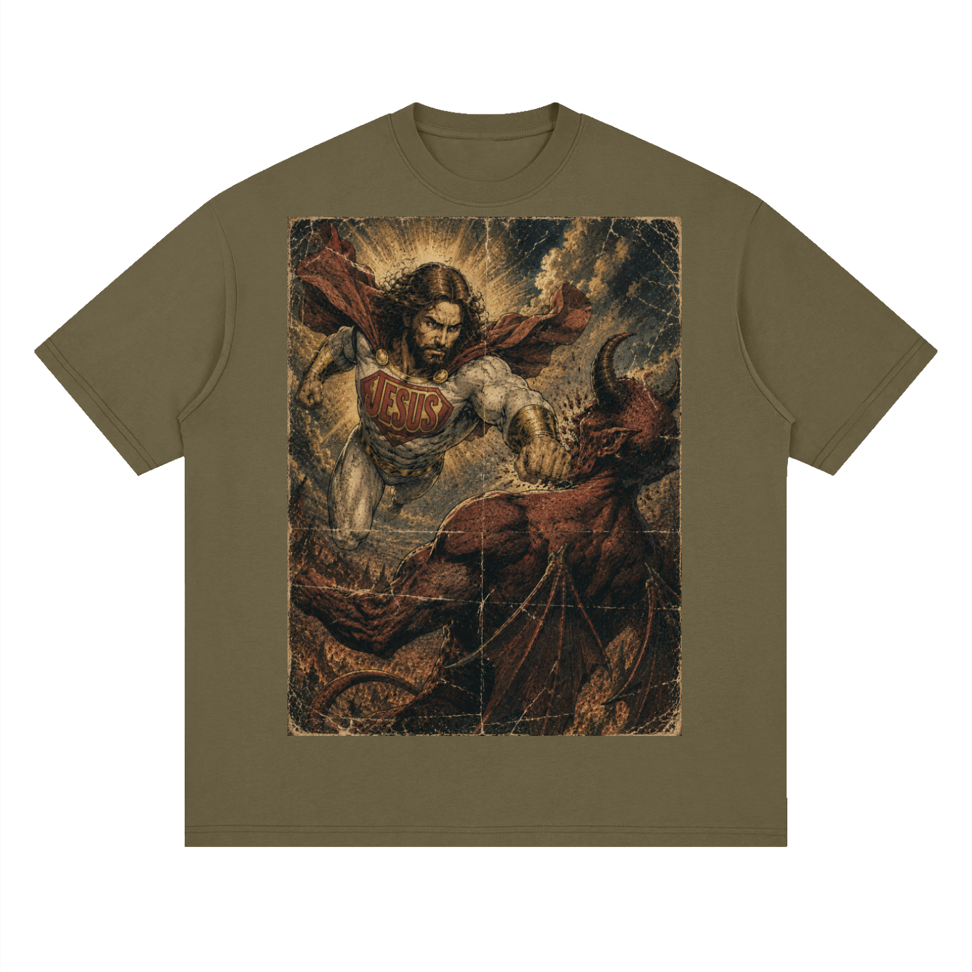 Jesus vs Satan Streetwear Loose Drop Shoulder