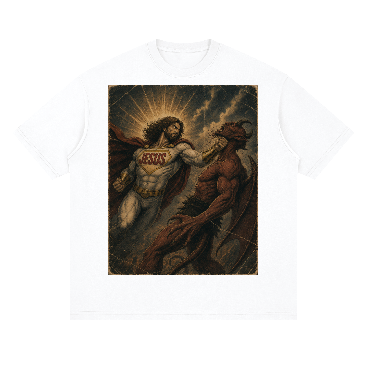 Jesus Heroic Upper Cut Streetwear Loose Drop Shoulder T-Shirt