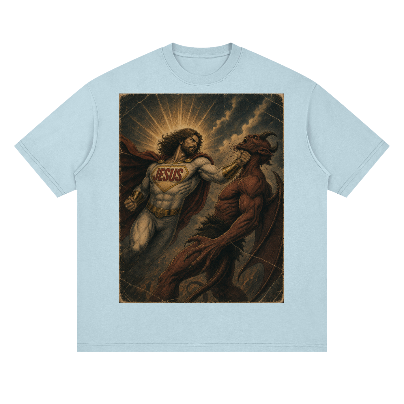 Jesus Heroic Upper Cut Streetwear Loose Drop Shoulder T-Shirt