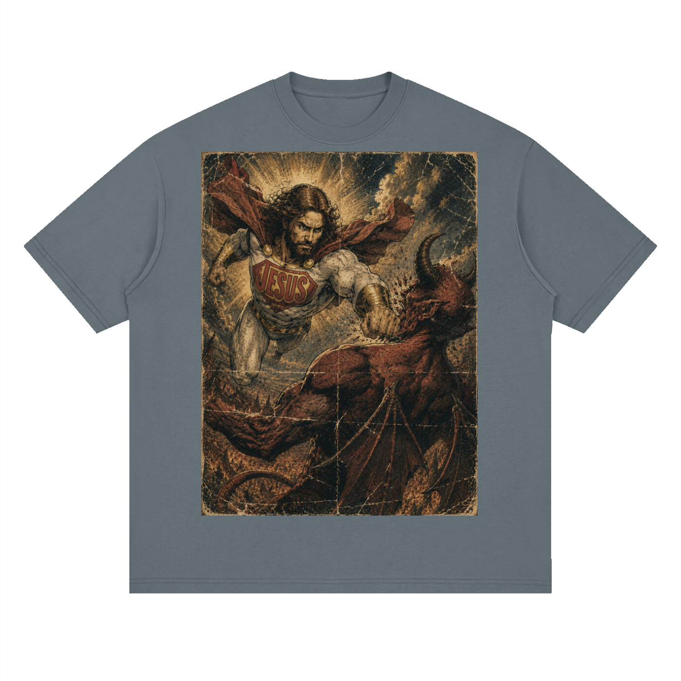 Jesus vs Satan Streetwear Loose Drop Shoulder
