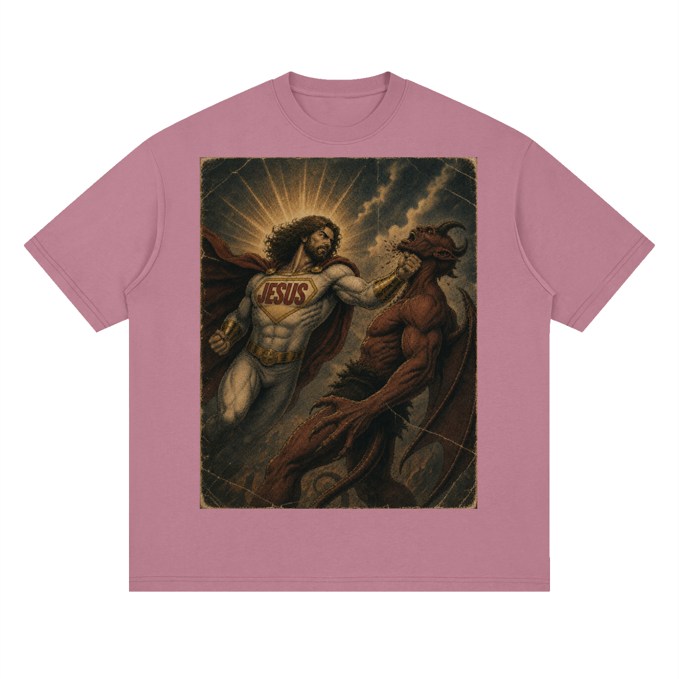 Jesus Heroic Upper Cut Streetwear Loose Drop Shoulder T-Shirt
