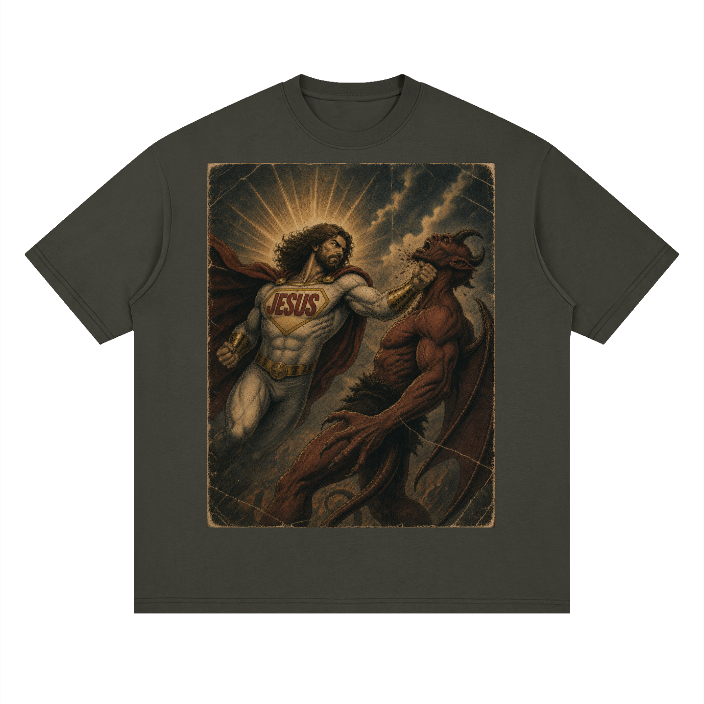 Jesus Heroic Upper Cut Streetwear Loose Drop Shoulder T-Shirt