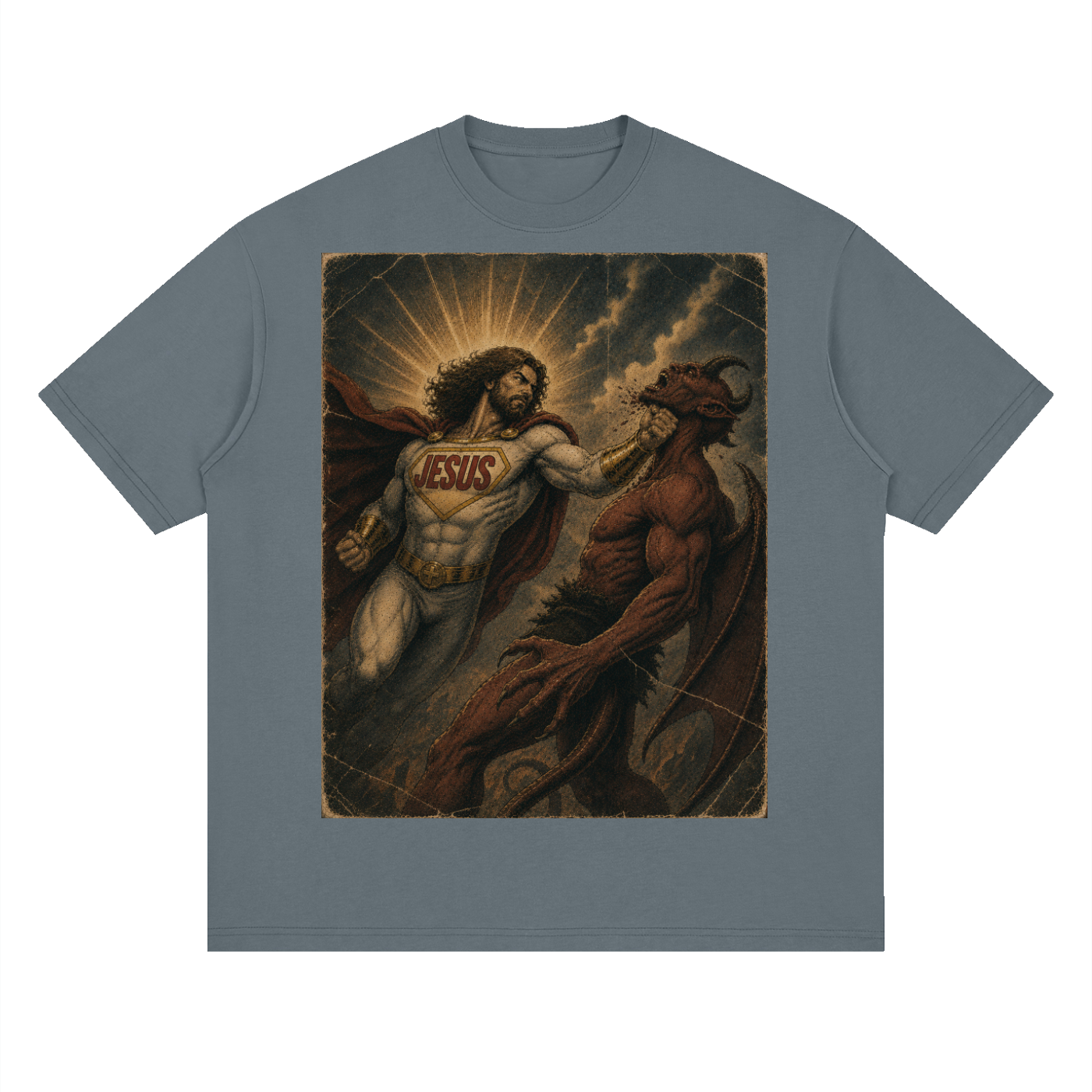 Jesus Heroic Upper Cut Streetwear Loose Drop Shoulder T-Shirt