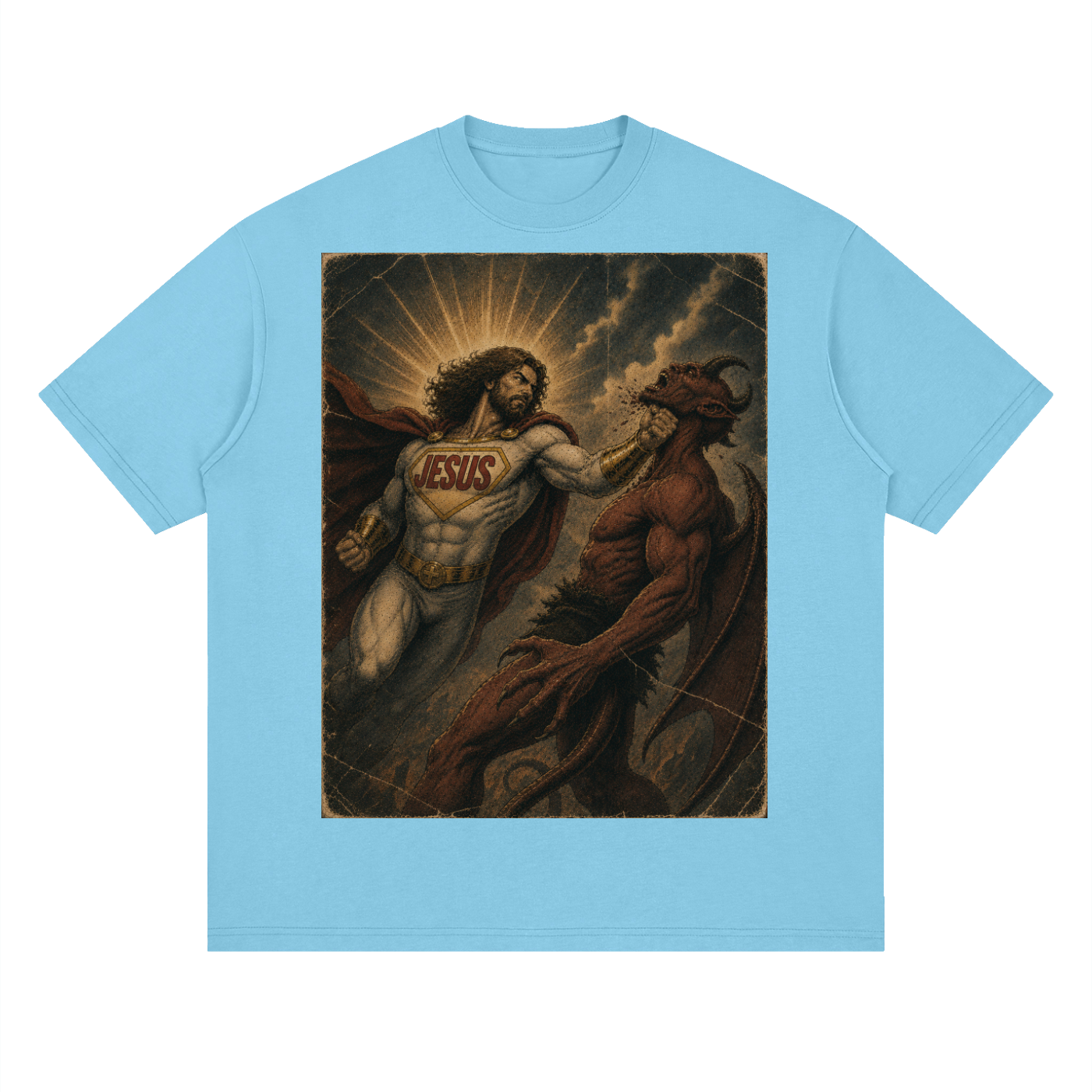 Jesus Heroic Upper Cut Streetwear Loose Drop Shoulder T-Shirt