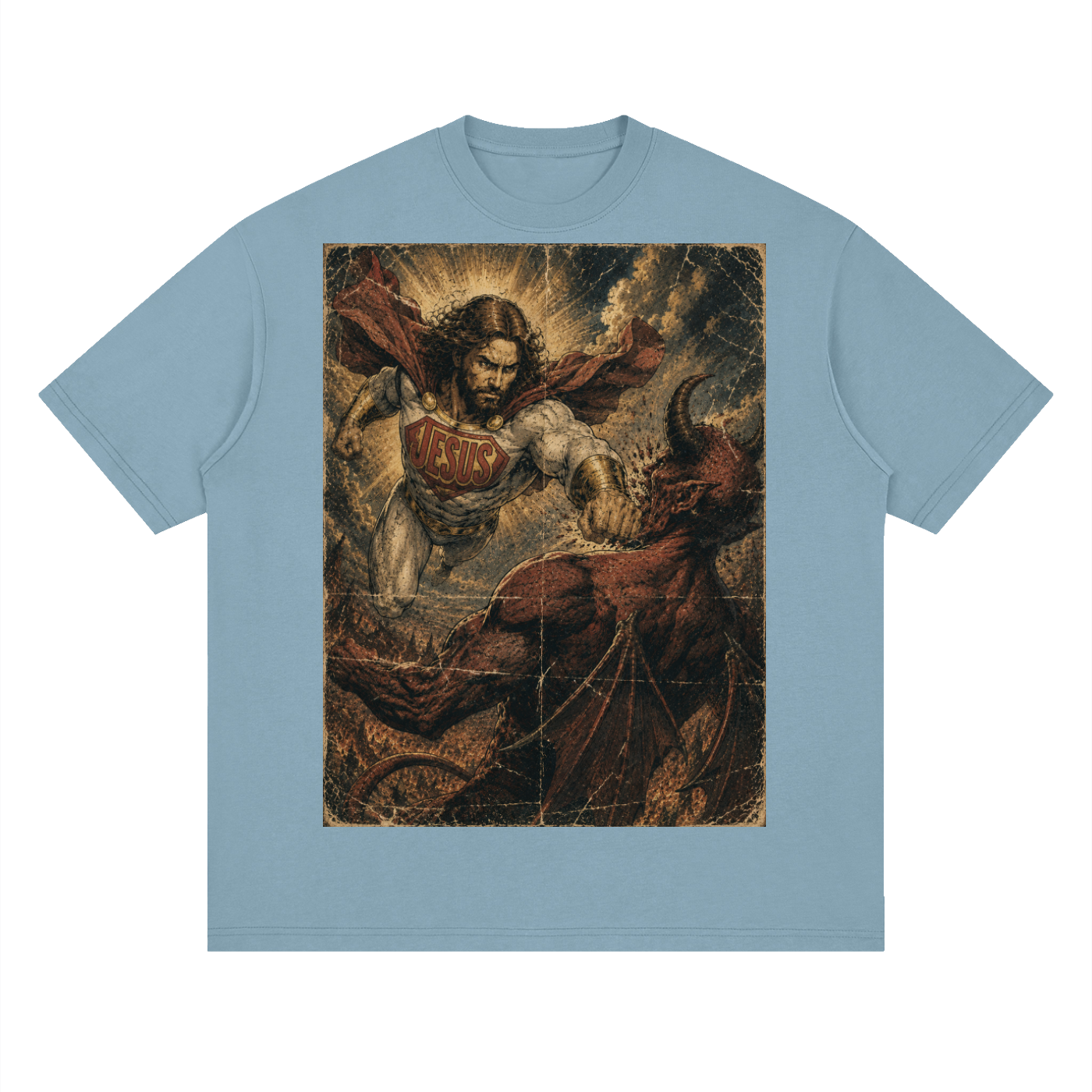 Jesus vs Satan Streetwear Loose Drop Shoulder