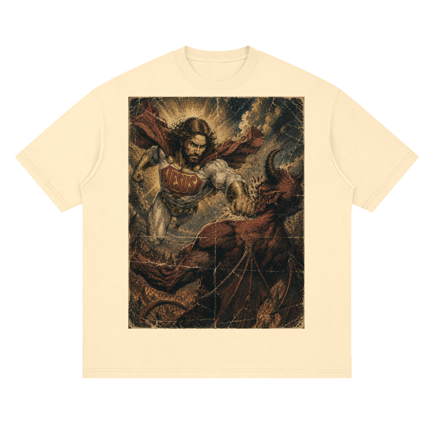 Jesus vs Satan Streetwear Loose Drop Shoulder