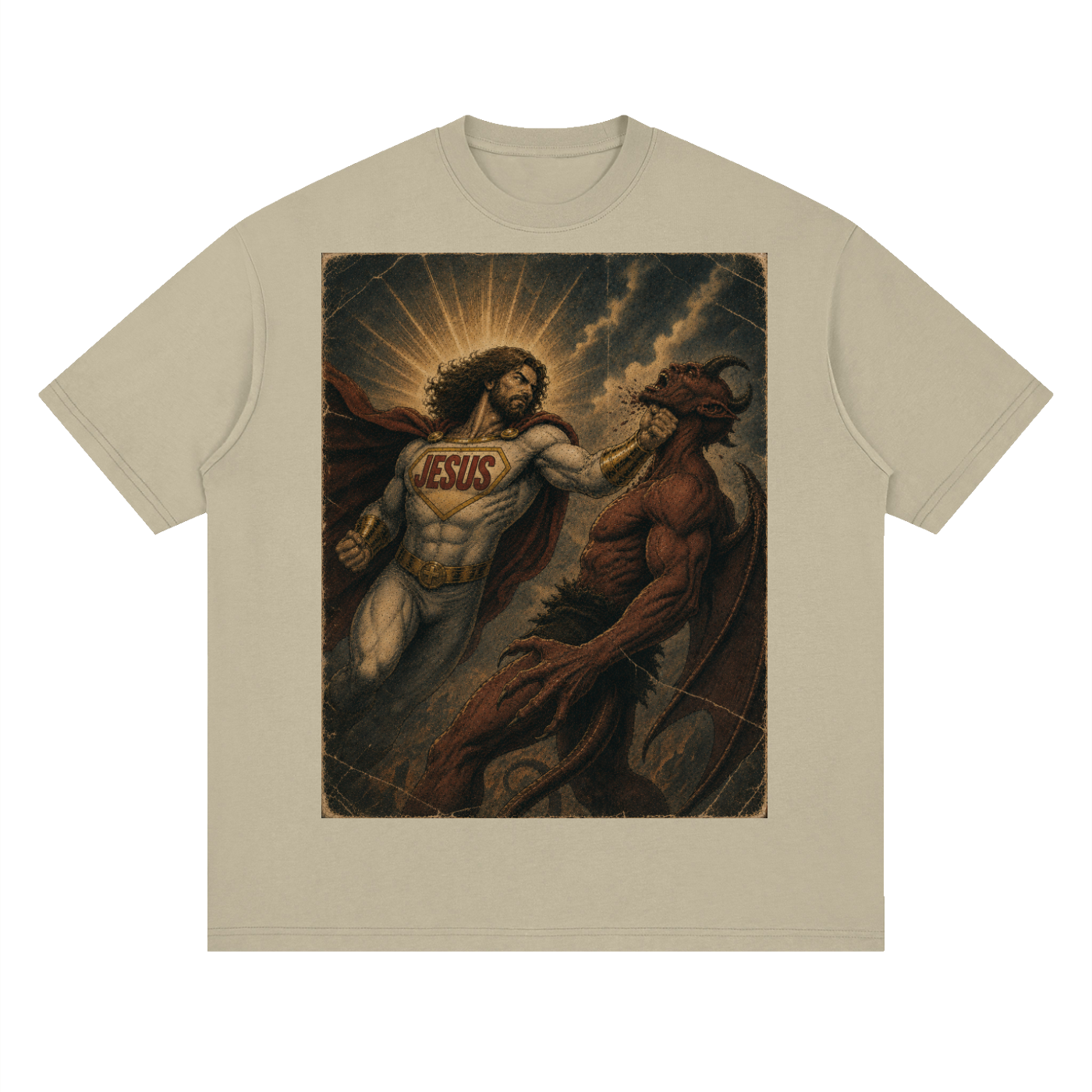 Jesus Heroic Upper Cut Streetwear Loose Drop Shoulder T-Shirt